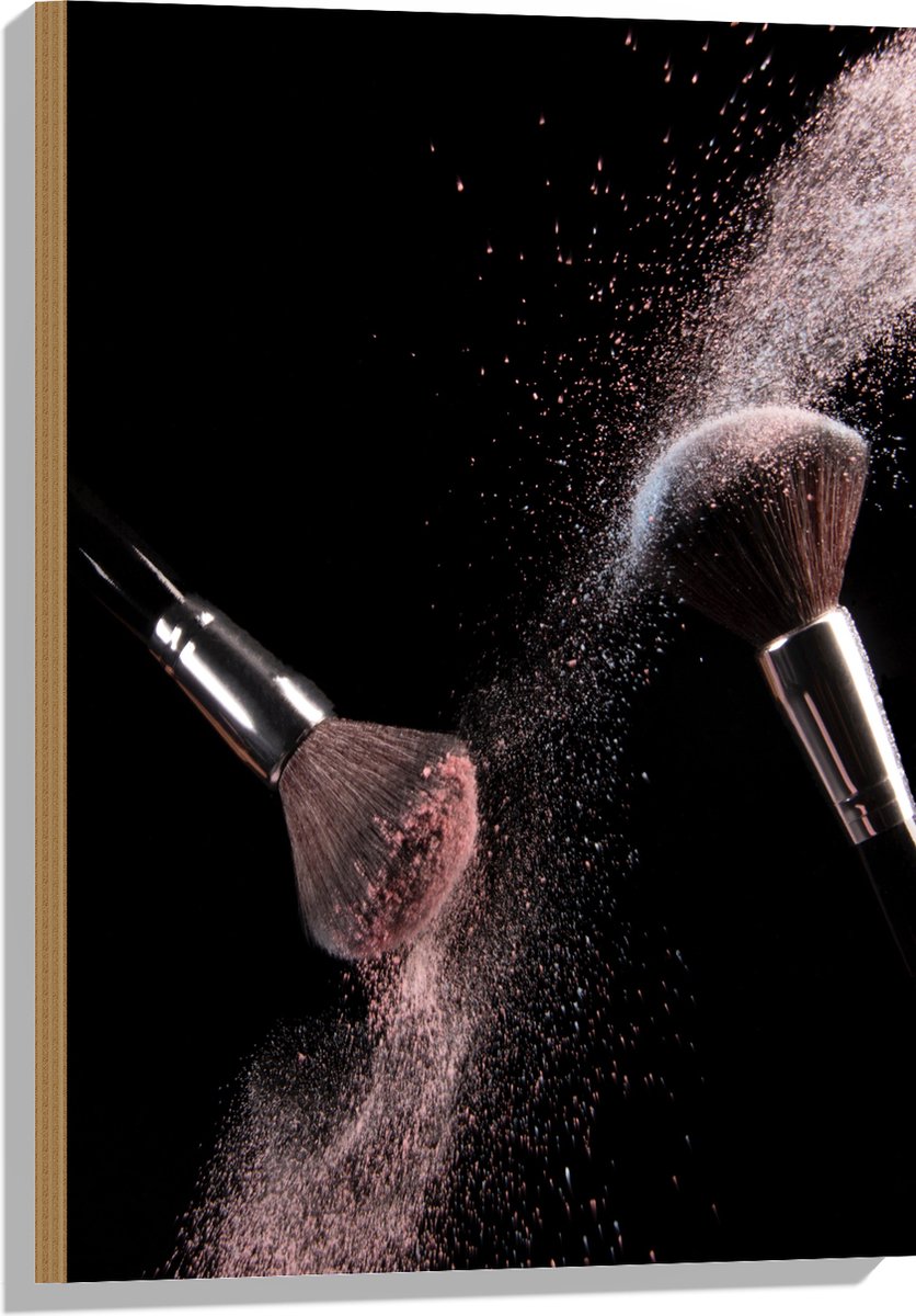 Hout - Kwasten - Makeup - Poeder - Verspreid - 50x75 cm - 9 mm dik - Foto op Hout (Met Ophangsysteem)