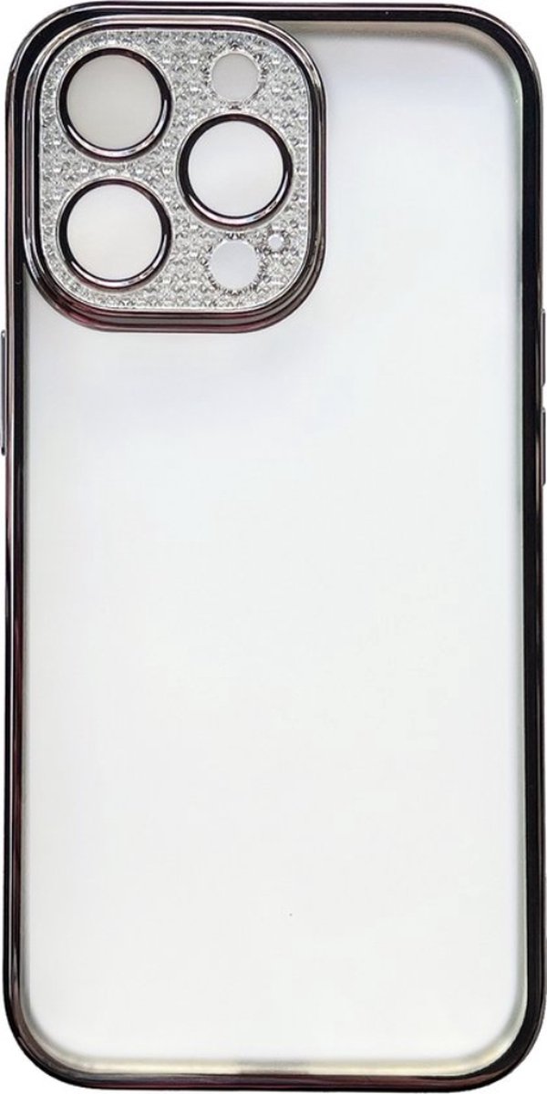 Apple iPhone 13 Hoesje Zwart- Transparant Back Cover met Glitter Camera Bescherming