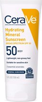 CeraVe 100% Mineral Sunscreen SPF 50 - Crème solaire corporelle pour peaux sensibles - Acide hyaluronique et céramides - 150 ml