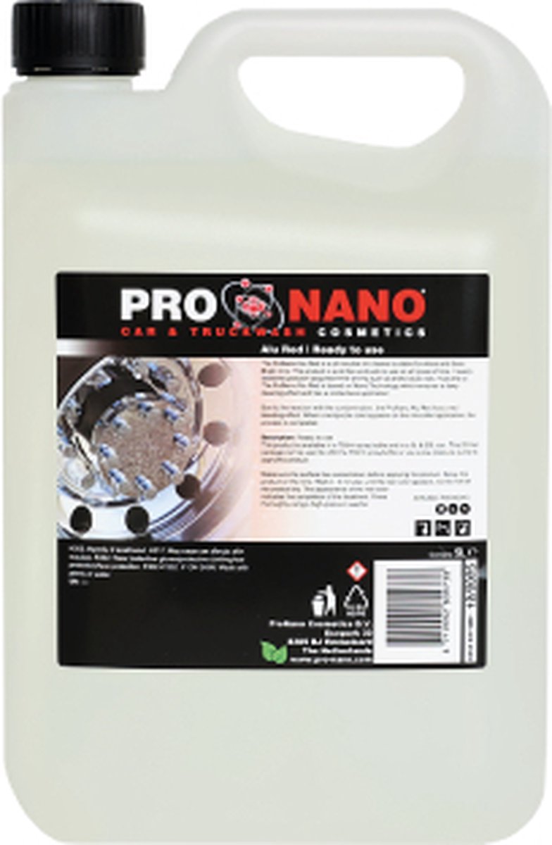 ProNano | Pro Nano Alu Red 5L | Velgenreiniger | Nano Technologie | Ready to Use | Nano Technologie | Alu Red is een effectief, pH-gebalanceerd en zuurvrij product. Voor het reinigen van wielen. Speciaal ontwikkeld voor Alcoa en Dura Bright velgen