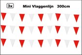 3x Mini vlaggenlijn rood/wit 3 meter - Verjaardag thema feest festival vlaglijn fun vlaglijn