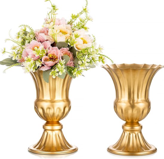 Gouden metalen vaas voor bruiloft - 2 stuks kleine bloemenvaas decoratie  bruiloft... | bol.com