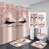 Ensemble de salle de bain de Luxe 4 pièces avec rideau de douche 3D lavable - Imperméable et décoratif - Hello wonderful