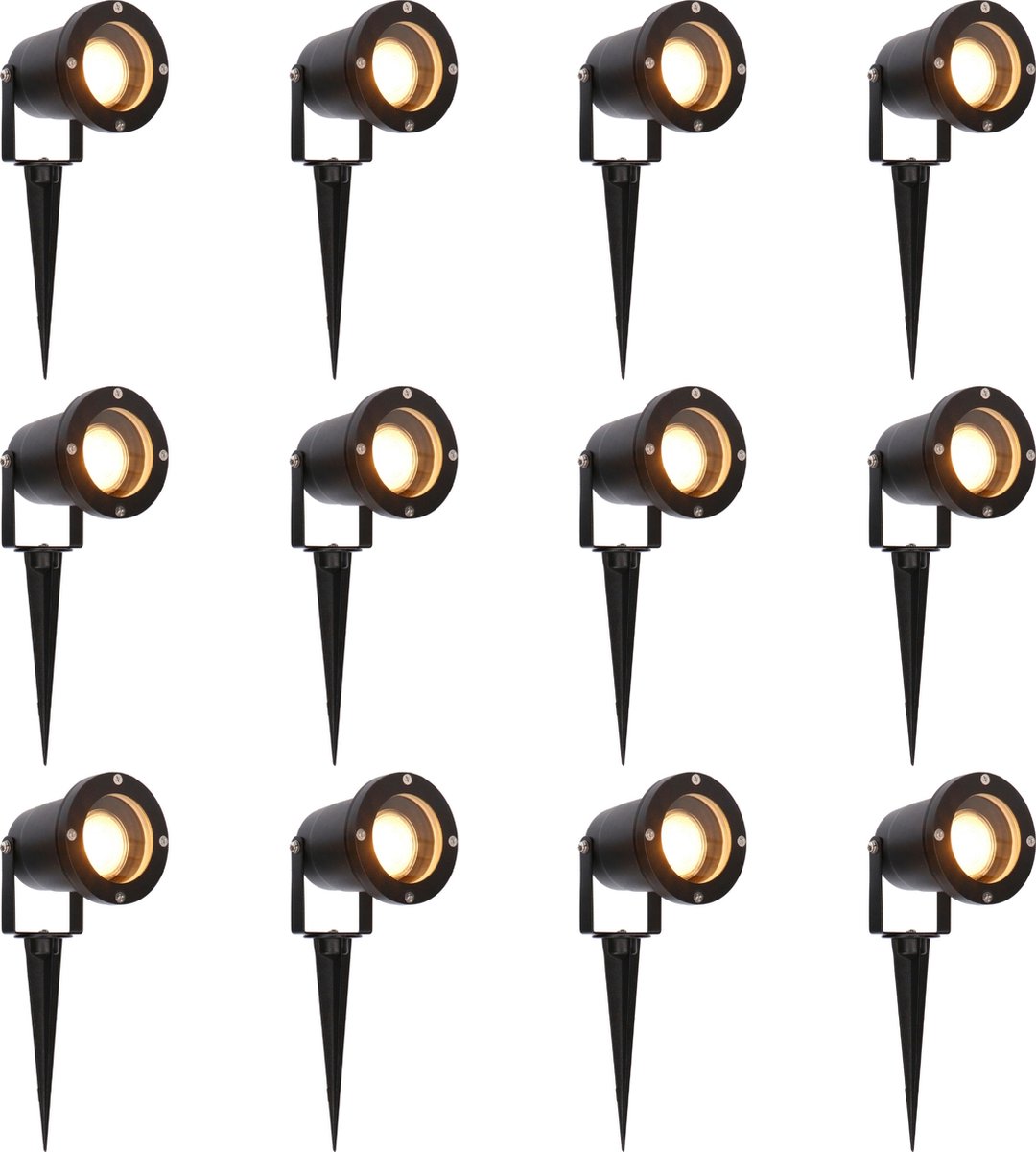 LongLife LED Tuinspots met kabel en stekker - Draaibaar en kantelbaar - 31 cm - Zwart - 12 stuks - Tuinspot - Tuin spots - Garden lights - Prikspot - Prikspots buiten