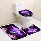 Ensemble de salle de bain de Luxe 4 pièces avec rideau de douche 3D lavable - imperméable et décoratif - papillons violets