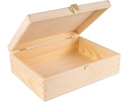 Creative Deco A4 Houten Opbergdoos Kist – 33.8x24.8x10cm – Onbeschilderd, Gouden Sluiting