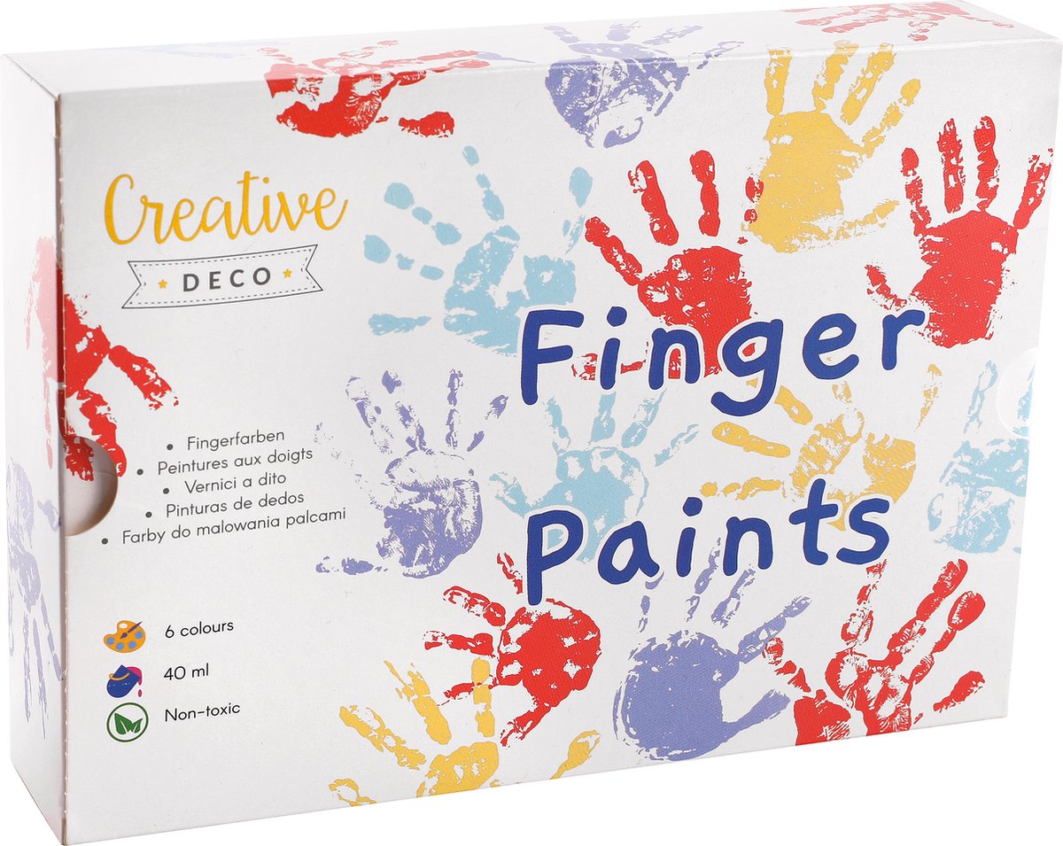 Creative Deco Peinture au Doigt Enfant, 6 x 125 ML Pots, Peinture Lavable