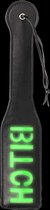 Shots - Ouch! OU871GLO - 'Bitch'' Paddle - Glow in the Dark - Black/Neon Green