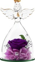 Geconserveerde roos in engelfiguur van glas in glazen koepel - nieuwe handgemaakte rozenparen bloem met parels verfraaiing - shady cadeau voor haar voor verjaardag, trouwdag van Kerstmis (12,5 cm)