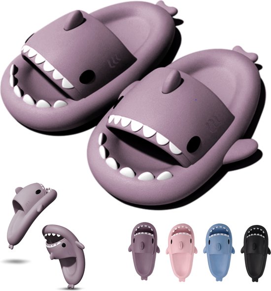 Geweo Shark Slippers - Haai Slides - Haaien Badslippers - EVA -Paars - Maat 4344