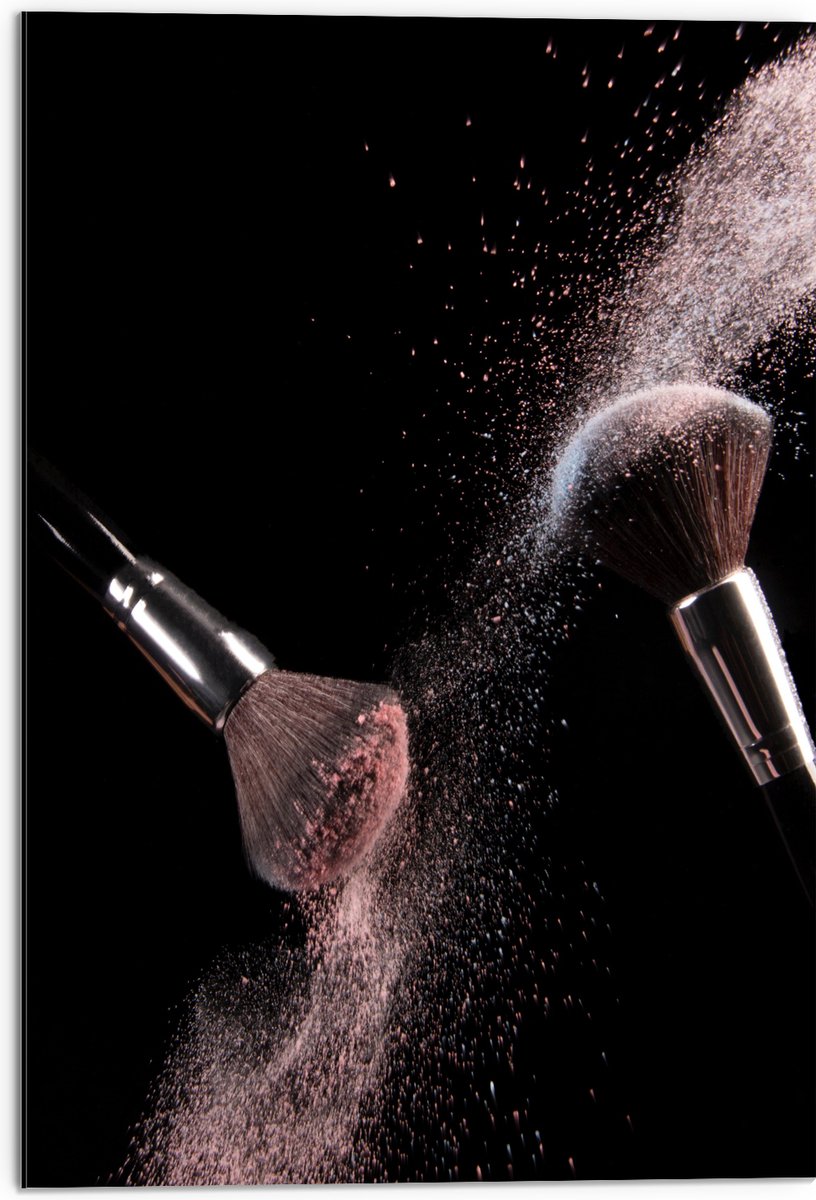 Dibond - Kwasten - Makeup - Poeder - Verspreid - 50x75 cm Foto op Aluminium (Met Ophangsys