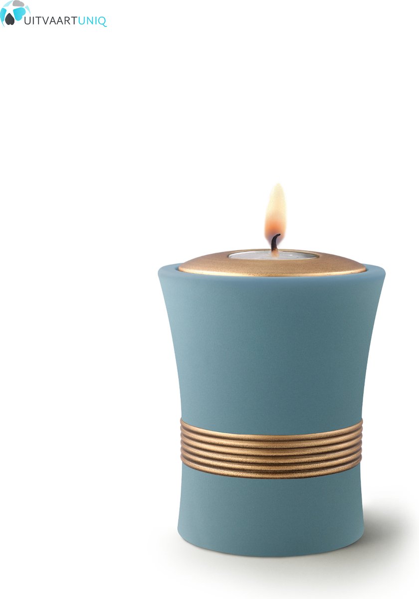 Mini urn turkoois met herdenkingslichtje - keramiek