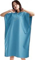 Handdoekponcho, 110 x 80 cm, microvezel, surfponcho, sneldrogend, badponcho, lange omkleedhulp met capuchon voor heren en dames, ideale poncho-handdoek voor strand, branding, surfen, sauna, blauw