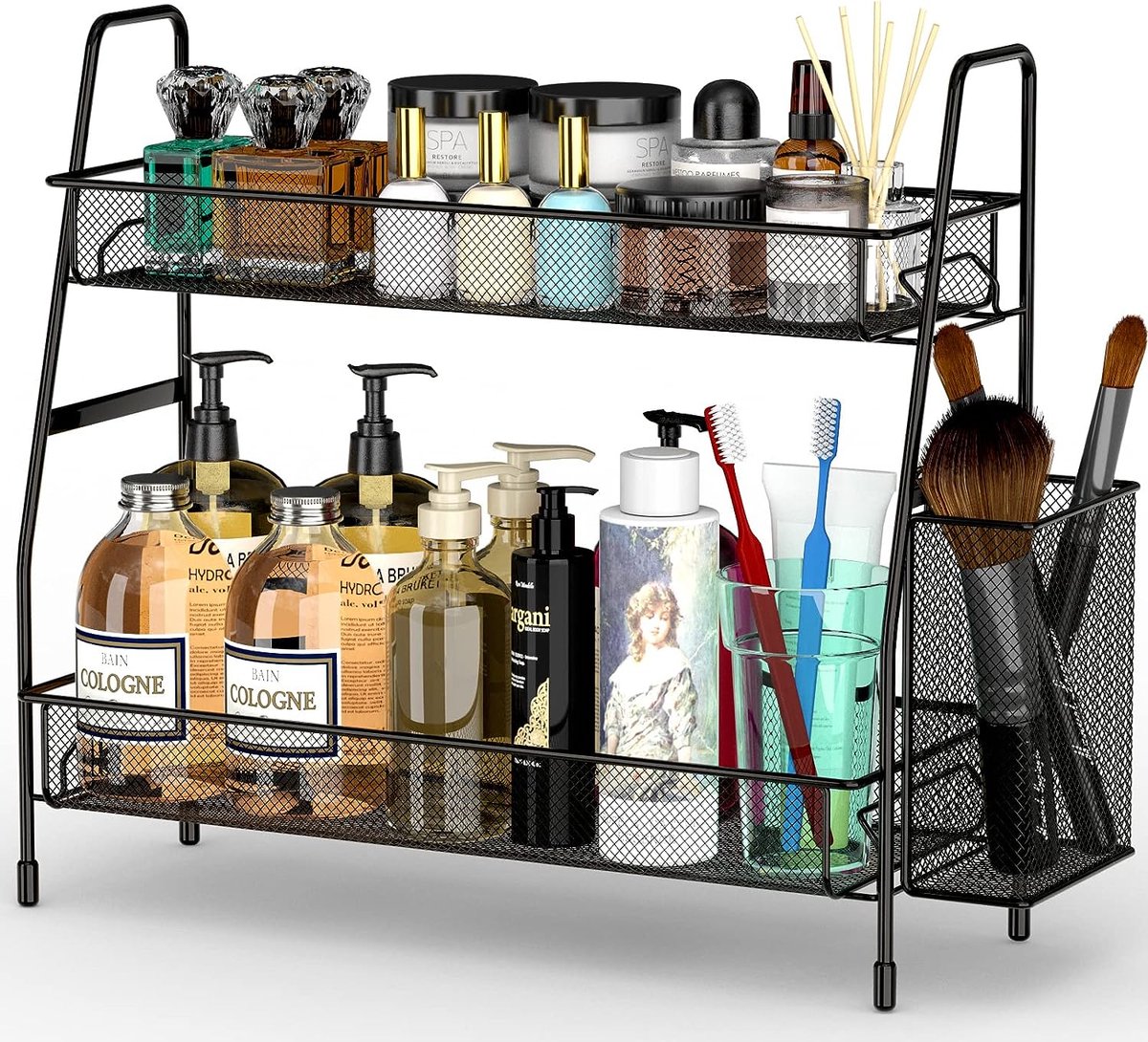 Goedkoopste badkamer organizer ijdelheid badkamer - 2 niveaus opslag badkamer badkamer organizer keuken kruidenrek voor ijdelheid cosmetica & make-up opslag