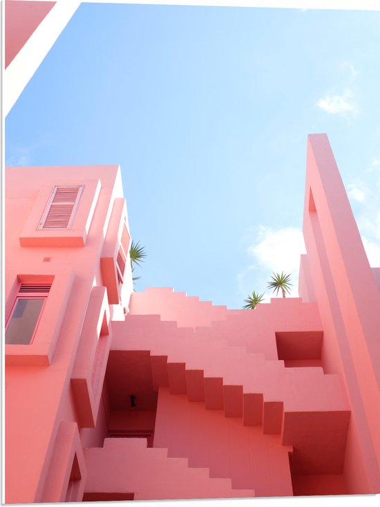 PVC Schuimplaat- Onderaanzicht van Compleet Roze Gebouw - 60x80 cm Foto op PVC Schuimplaat