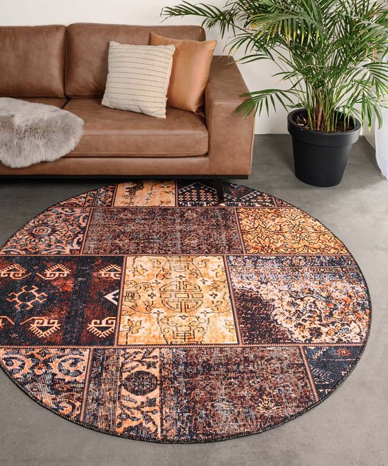 Tapis patchwork rond - Fade No.1 or/marron 250 cm rond