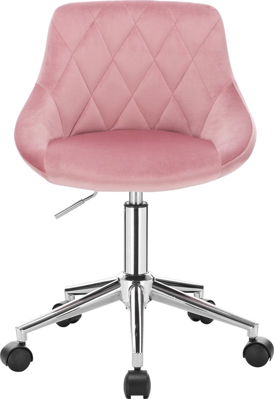 Bureaustoel Kayson - Voor volwassenen - Roze - Op wielen - Ergonomische bureaustoel - Velvet - In hoogte verstelbaar