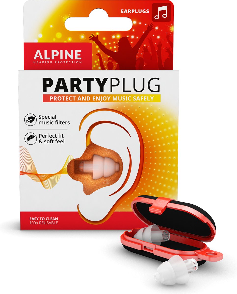 Alpine PartyPlug - Oordoppen - Comfortabele earplugs voor muziekevenementen, concerten en festivals - Voorkomt gehoorschade - Transparant - SNR 19 dB - Alpine Hearing protection