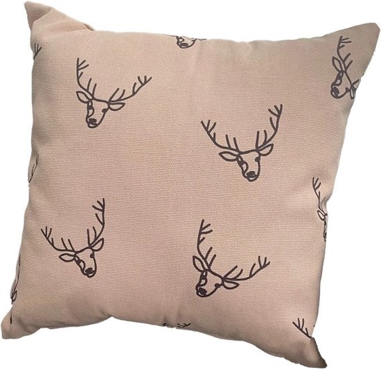 Overseas - Sierkussen - Kussen - Rendieren - Rendier - Deer - Kerst - Woondecoratie - Kerstdecoratie - Zacht roze - Katoen - 45x45cm