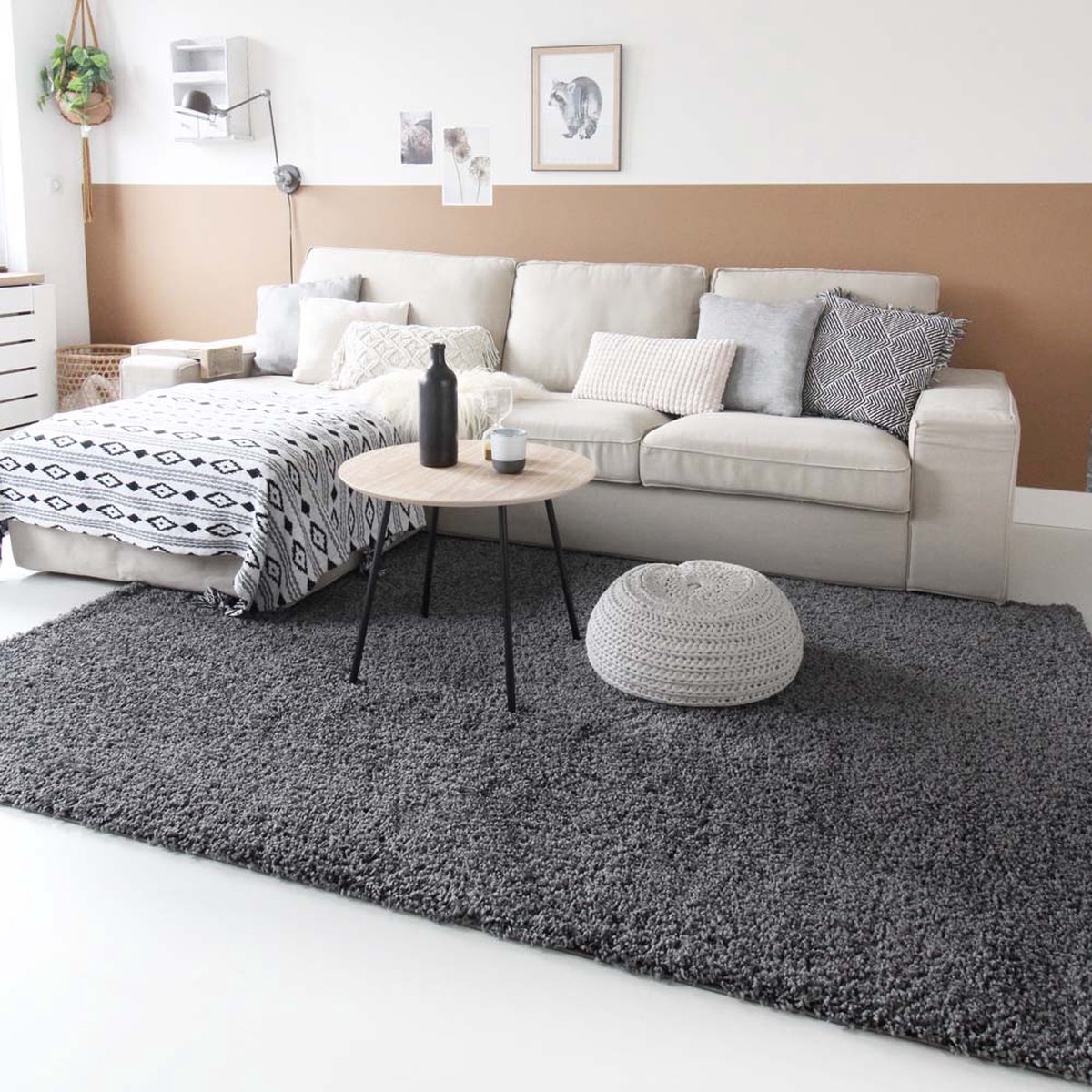 Hoogpolige loper shaggy Trend effen - grijs 80x250 cm