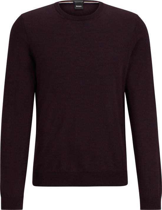 BOSS Leno slim fit trui wol - heren pullover met O-hals - donkerrood - Maat: XXL