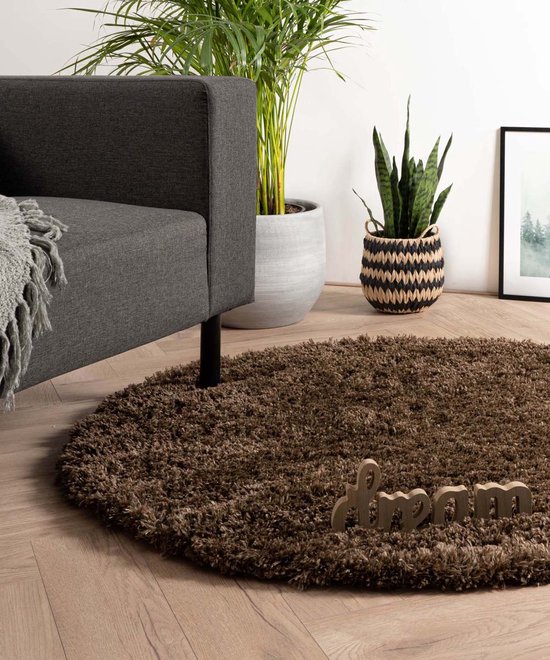 Rond hoogpolig vloerkleed - Cozy Shaggy - bruin 120 cm rond