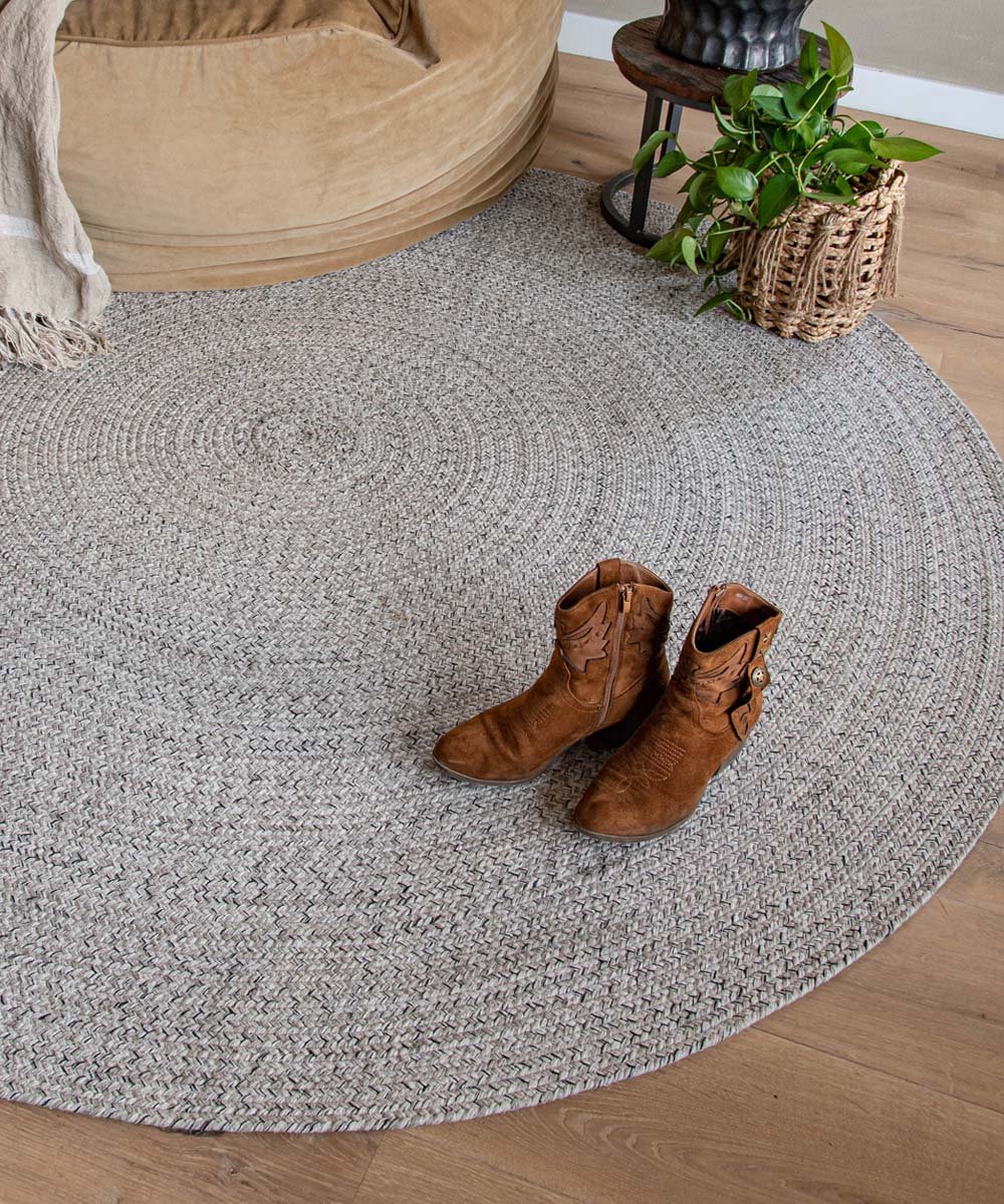 Rond vloerkleed katoen - Joy beige/wit 120 cm