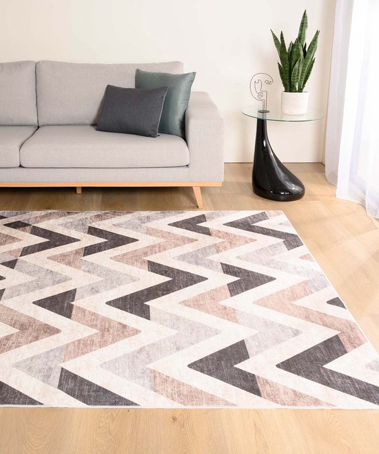 Zigzag vloerkleed wasbaar - Moderna bruin 80x150 cm