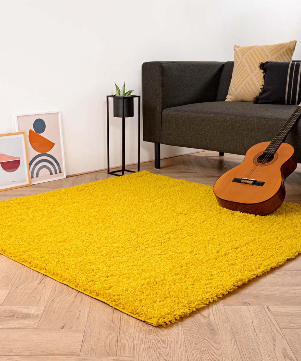 Vierkant hoogpolig vloerkleed - Shaggy Trend geel 160x160