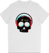 T Shirt Heren Dames - DJ Skull Grafische Print Opdruk - Wit - Maat XL