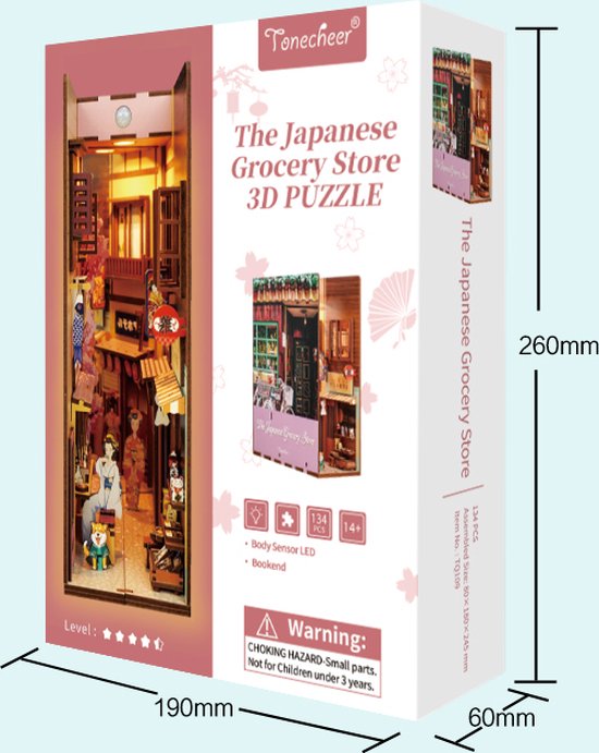Tonecheer Book Nook : épicerie japonaise, Casse-tête 3D en bois, Éclairé, Capteur