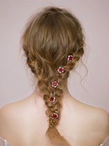 Romantische rode roos kristallen bloemen bruids haarspeld set-Een set van 8