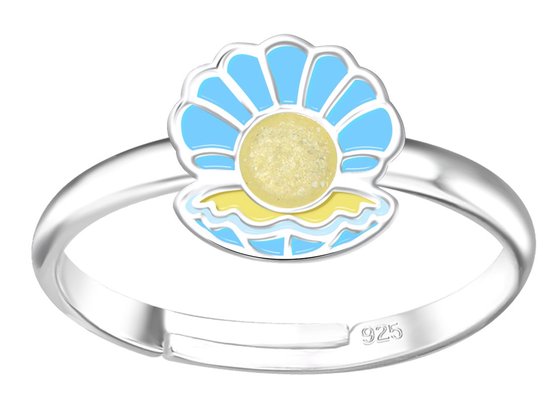Joy|S - Zilveren schelp ring - verstelbaar - schelp met pareltje - voor kinderen