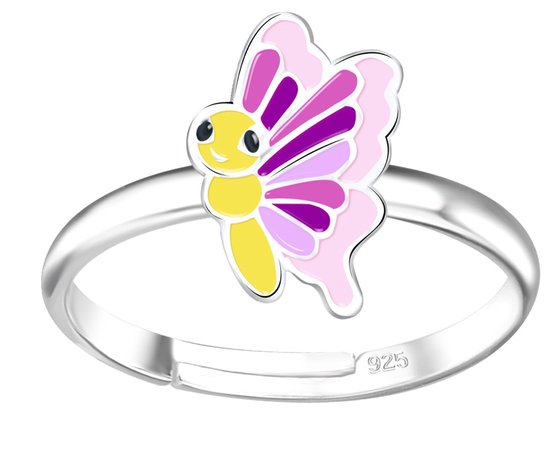 Joie|S - Bague papillon en argent - ajustable - violet rose jaune - pour enfant