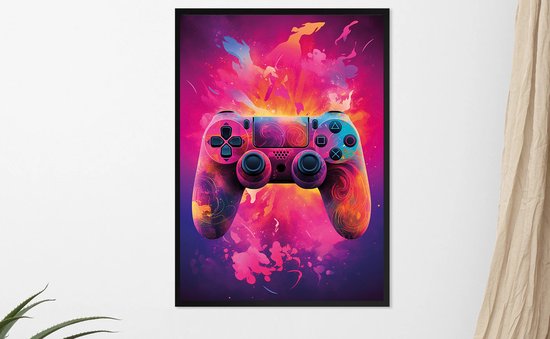 Poster Game Controller PS - Felle paarse kleuren voor de echte gamer. 50x70cm met zwarte kunststof wissellijst