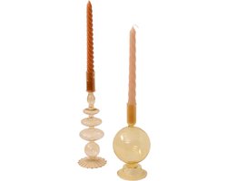 WINQ - Set van 2 stuks oker kleurige Glaskandelaren - geschikt voor dinerkaars- Interieur Set .