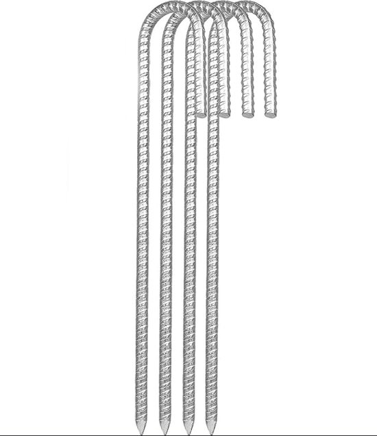 Stormharing Grondpen - 4 Stuks - XL - Ø12mm x 380mm / 40mm - 450 Gram - Gegalvaniseerde Afwerking Stalen Staaf - Tentharing - Gebogen - Grondanker