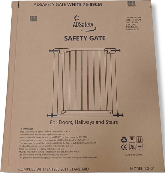 Wit ADSafety traphekje 75-89cm op kartonnen verpakking.