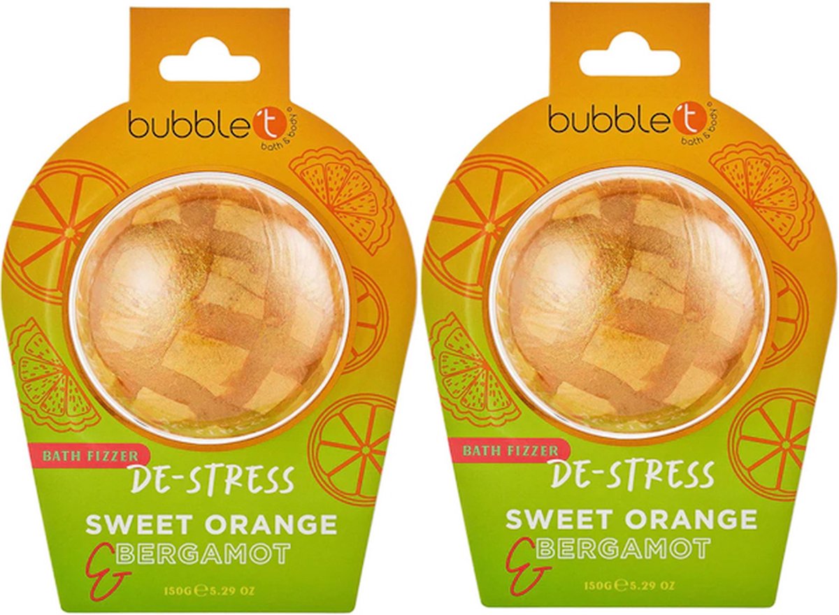 Goedkoopste BubbleT | De-stress Bath fizzer in Sweet Orange & Bergamot (150g) | 2 stuks | Zoete Sinaasappel & Bergamot