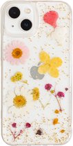 Casies droogbloemen hoesje geschikt voor Apple iPhone 13 Mini - gedroogde bloemen telefoonhoesje - Dried Flower Soft Case TPU - Transparant