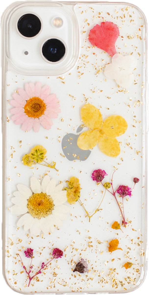 Casies Apple iPhone 13 Mini gedroogde bloemen hoesje - Dried flower case - Soft cover TPU - droogbloemen