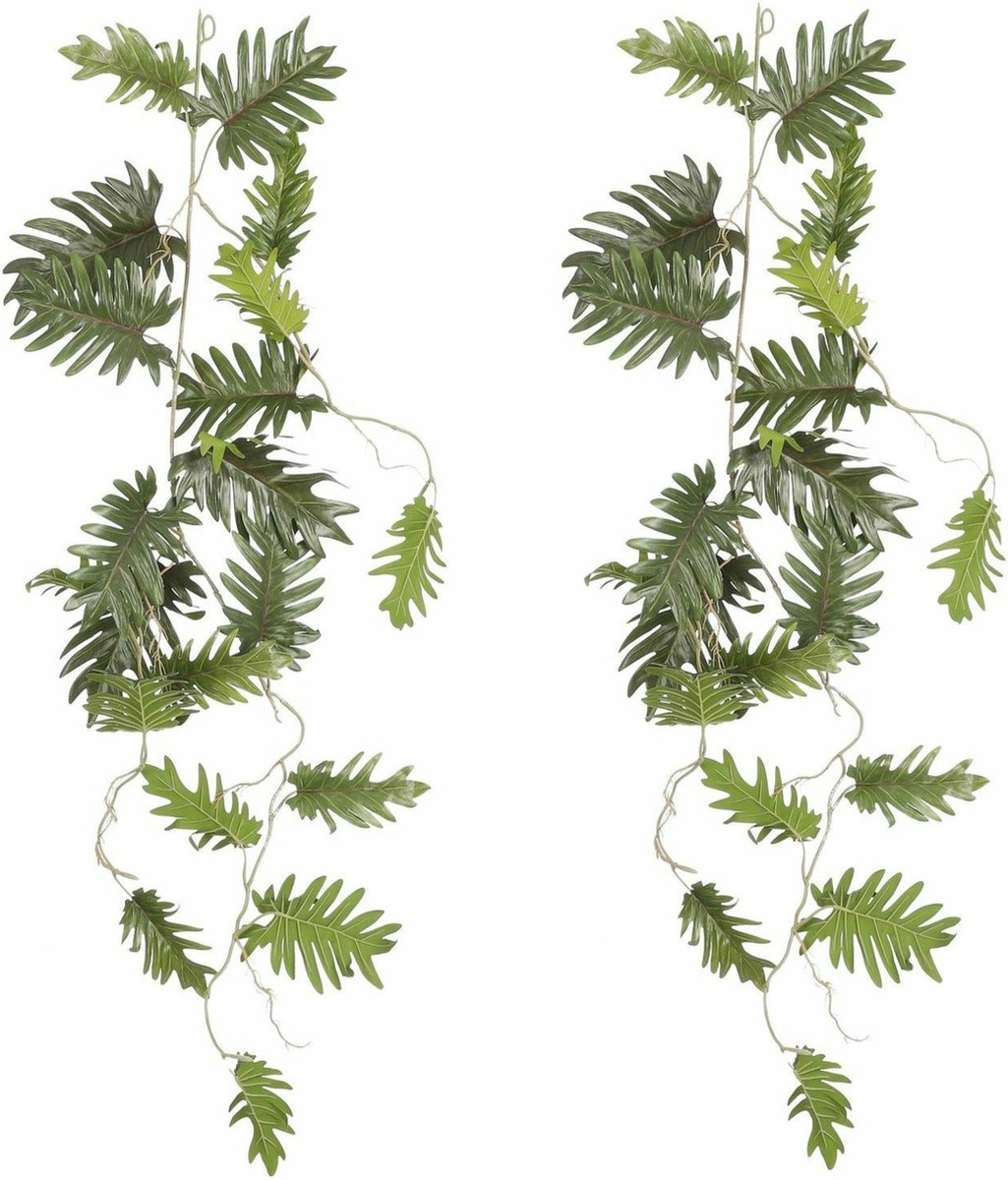 Mica Decorations Mica Decoration kunstplant slinger Philodendron Selloum - 2x - groen - 115 cm - Kamerplant snoer