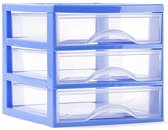 Plasticforte Ladeblokje/bureau organizer 3x lades - blauw/transparant - L18 x B21 x H17 cm - plastic