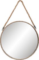 HAES DECO - Grote ronde Spiegel aan Touw - Kleur Bruin - Formaat Ø 47x3 cm - Materiaal Metaal - Wandspiegel, Spiegel rond