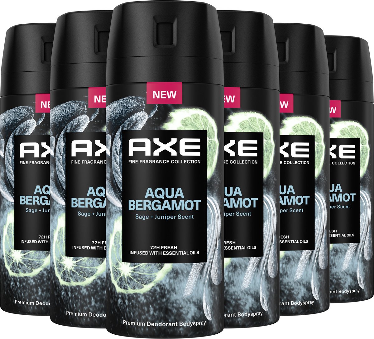 AXE Fine Fragrance Collection Aqua Bergamot Premium Deodorant Bodyspray - 6 x 150 ml - Voordeelverpakking