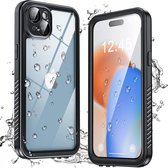 SBG Waterdicht Transparant Hoesje geschikt voor Apple iPhone 15 Plus | Shockproof | Onderwater tot twee meter | Antislip greep | IP68-gecertificeerd | Doorzichtig / Zwart