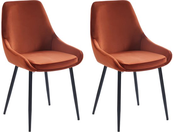 Set van 2 stoelen - Fluweel en zwart metaal - Terracotta - MASURIE L 49 cm x H 85.5 cm x D 56 cm