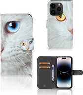 GSM Hoesje iPhone 15 Pro Bookcover Case Witte Kat