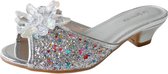 Prinsessen slipper schoenen zilver glitter met hakje maat 28 - binnenmaat 18 cm - bij verkleedkleren - kinderschoenen - meisje