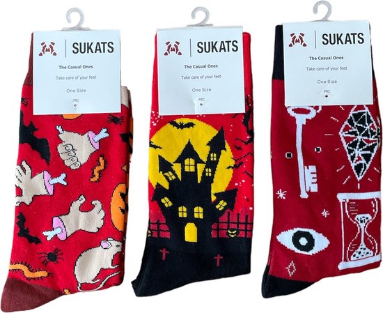 Sukats® The Casual Ones | 3 Paar | Maat 38-44 | Halloween Sokken | One-Size | Unisex | Set B | Happy Fun Colorful Socks | Vrolijke Sokken | Grappige Sokken